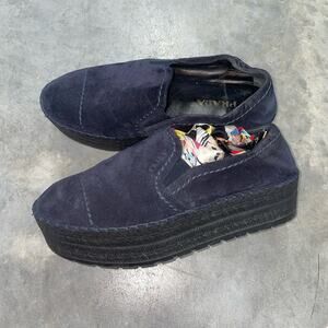 PRADA - Black Suede Platform Loafers